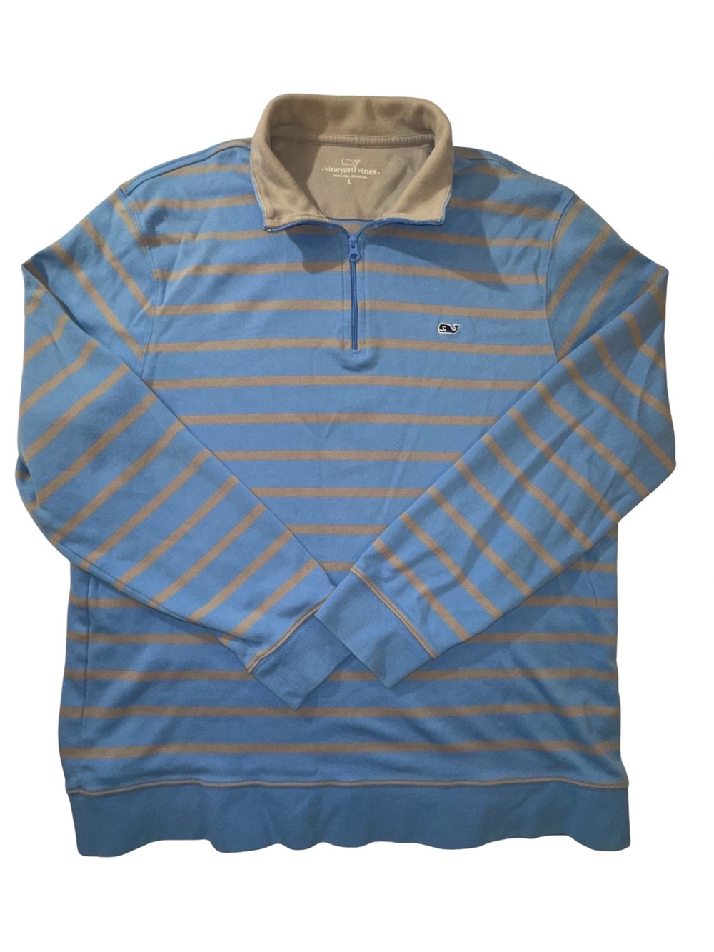 Vineyard Vines Men’s Large Blue Striped 1/4 Zip Cotton Pullover